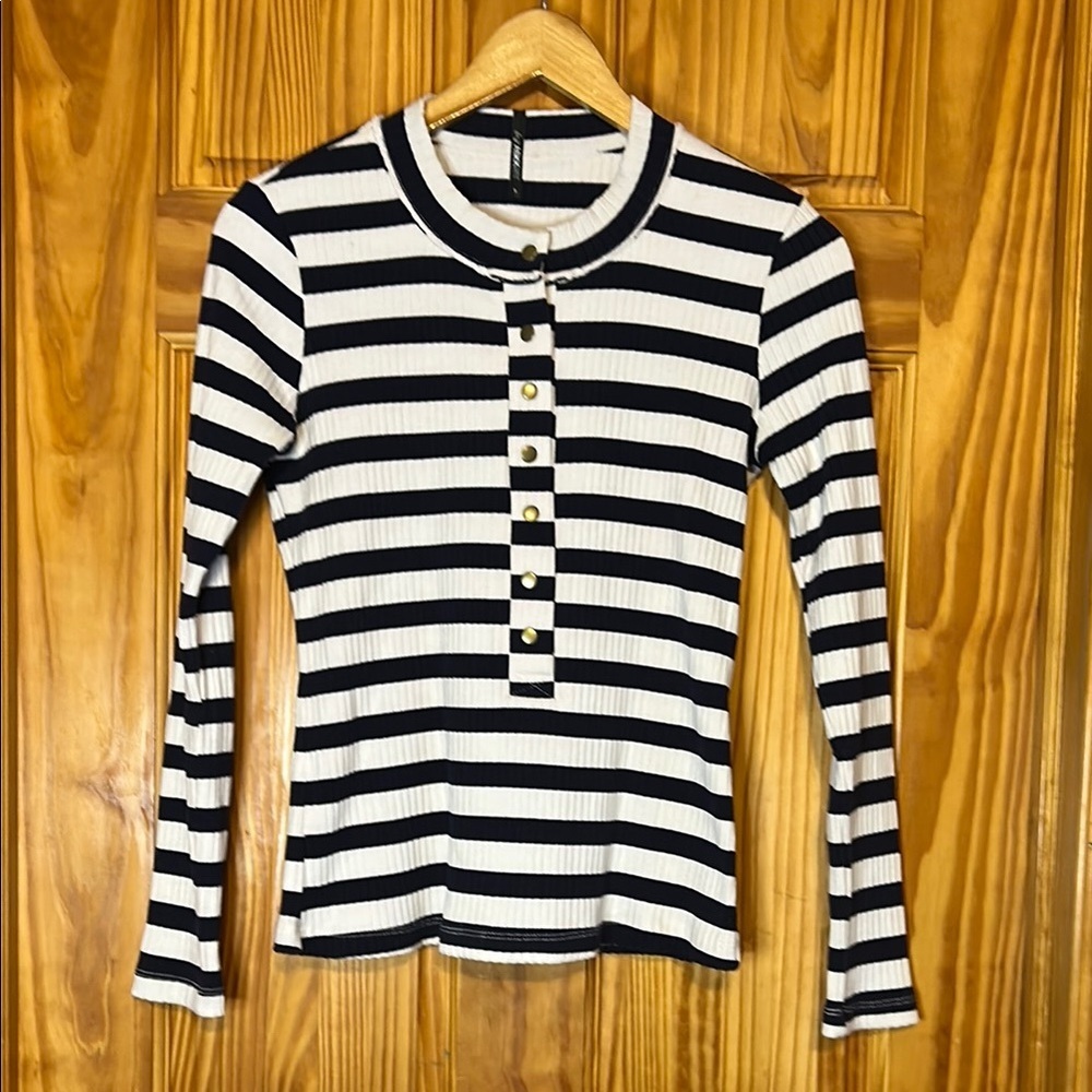 ASKK NY Navy and White Snap Henley